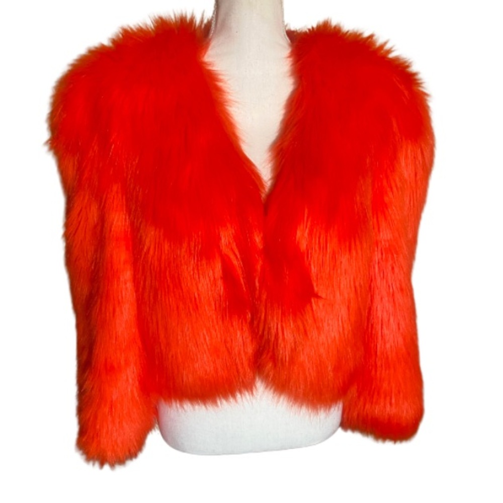 ASOS Women’s Orange Faux Fur Jacket Size 8 US / Size 12 UK - Picture 2 of 8